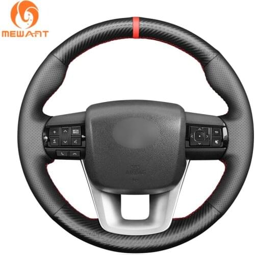 MEWANT Black Matte PU Carbon Fiber Leather Steering Wheel Cover for Toyota Fortuner Hilux 2015 2016 2017 2018 2019 2020-2021