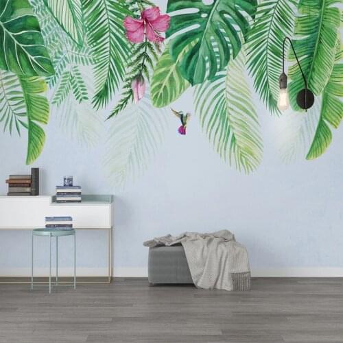 Custom Wall Decor Painting 3D Tropical Plant Green Leaf Flower Bird Mural Photo Wallpaper For Bedroom Living Room TV Background