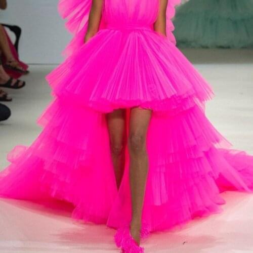 New Fashion jupe femme Women Maxi Skirt Hot Pink Long Tulle Skirt Tiered saias mulher Asymmetrical Womens Skirts