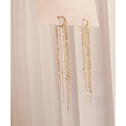 New Korean Style Dominated Fashion Long Tassel Drop Earrings Sweet Lovely Heart Elegant Women Earrings Small Disc Circle Earring