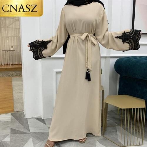 New Arrivals Women Sets Clothes Free Shiping Items Latest Simple Plain Muslim Abaya Long Dress Lace Dubai Islamic Women Dresses