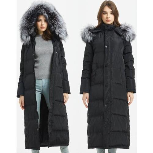 Natural Fox Fur Coat White Duck Collar Big Fur Long Thick Coat Park Parker Winter Fashion 2021 Women