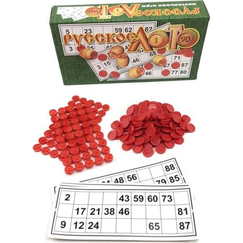 Russian Bingo Game Set Russian Lotto Board Games Family Game Bingo Toys Wooden Barrels Loteria Cards Bingo Toys Chips