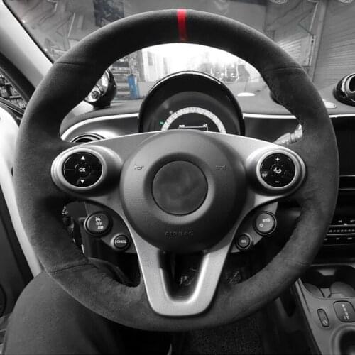 DIY Hand-stitched Anti-Slip Black Suede Car Steering Wheel Cover For Smart New Fortwo Forfour 2015-2017 Car Interior Decoration
