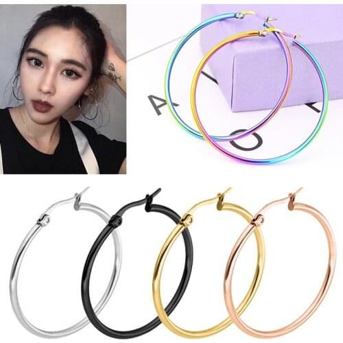 10-70mm Small Big Circle Hoop Earrings Titanium Steel Statement Ear Ring For Women Fashion Jewelry Accessories Birthday Gift