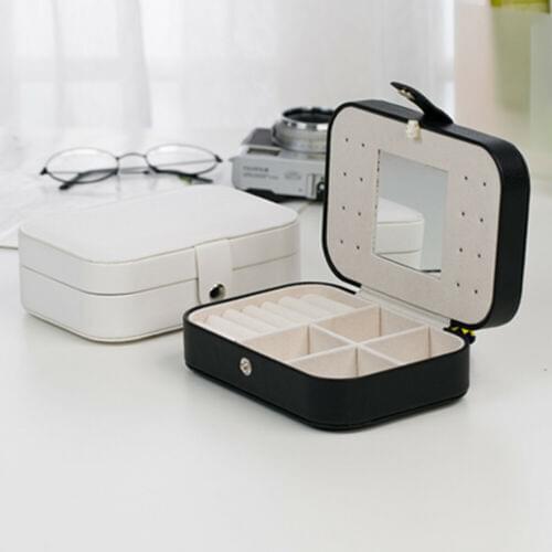 4 Colors PU Leather Jewelry Box Double Mirror Necklace Earrings Ring Storage Case with Mirror for Women and Girl