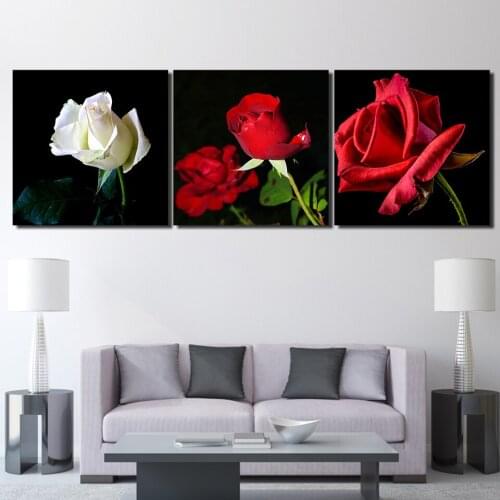 Modern Artwork Print Decor 3 Pieces Beautiful White And Red Rose Flowers Paintings Wall Art Poster Modular Pictures No Framed