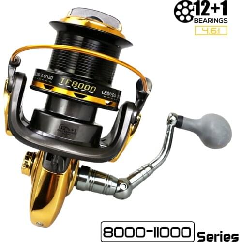 Spinning Fishing Reel 12+1BB 4.6:1 Gear Ratio Fishing Wheel 8000-11000Series All Metal Spool Handle Carp Fish Tackle Accessories