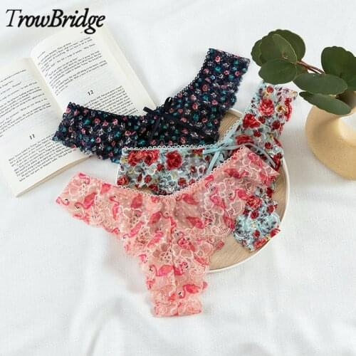 TrowBridge Floral Womens Panties Frence Lace Underwear Sexy Lingerie Sweet Femme Thongs Exotic Girl G-String Comfort Underpants