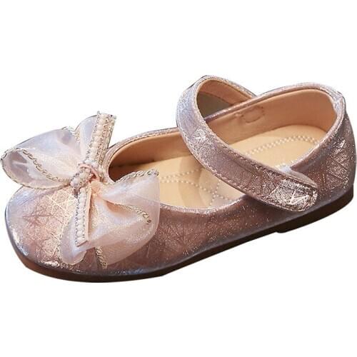 Girls' Single Shoes 2021 Spring New Style Soft Sole Little Girls Performance Princess Shoes Bow Sequined Baby Toddler Shoes