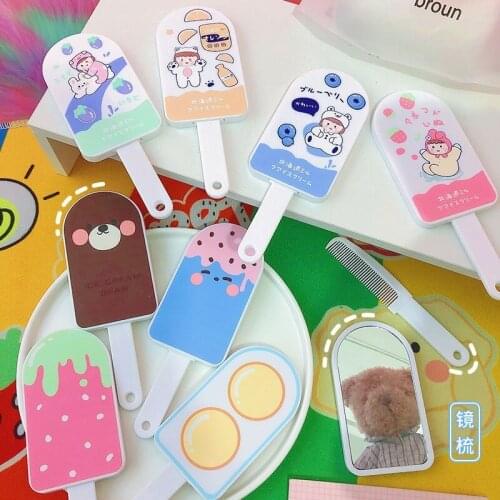 Makeup Handle Mirror with Comb Cartoon Creative Design Comb Mirror Set with Handle Children Gifts Travel Cute Mirror Portable
