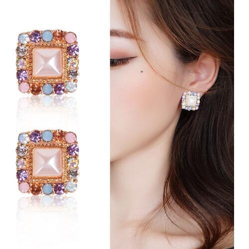 Pendientes Mujer Moda 2019 Rhinestone Simulated Pearl Gold Stud Earrings For Women Fashion Heart Square Geometric Earing Jewelry