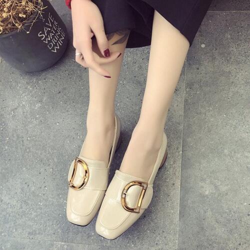 RUIDNEG women pumps med heel career square toe slip on fashion office lady casual shoes black beige heels 5 cm metal decoration