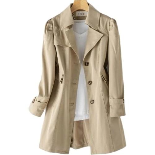 High Quality Womens Windbreaker 2021 Autumn Classic Trench Coats New Medium Length British Style Ladies Outwear Lining 5XL H258