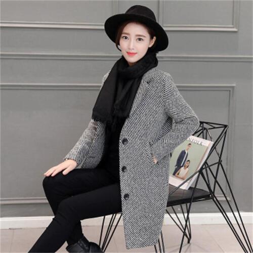 Ms.Striped Blazers and Jackets Suit Ladies Autumn Winter New womens suit collar wool coat Slim long woolen coat female
