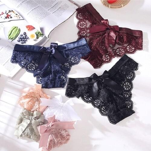 3Pcs Sexy Lace Big Bow Women‘s Thong Underwear Low-Waist Seamless Panties Breathable Cotton Crotch Female T-Back Lingerie