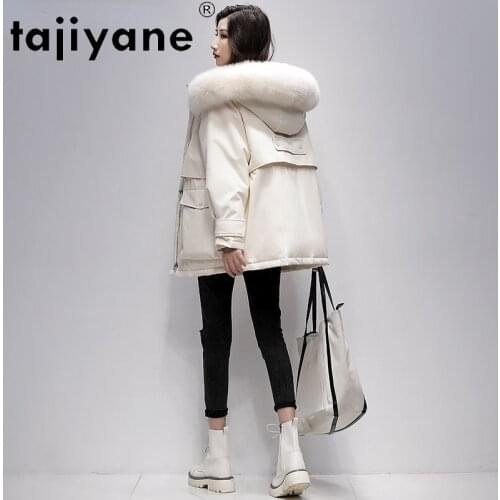 Winter Coats Women Real Fox Fur Collar Down Jackets Famale Hooded Warm Black Coat Womans Clothes Jaqueta Puffer Feminina SQQ262