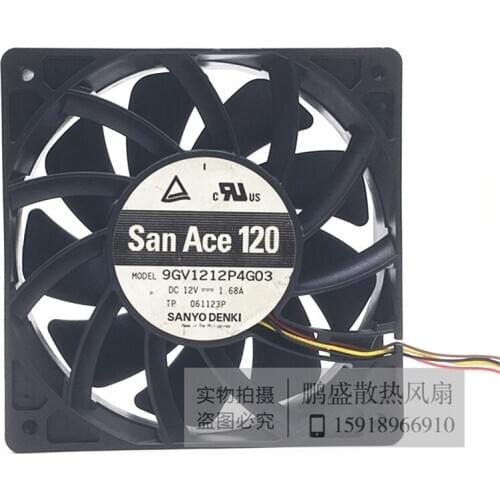 Sanyo Denki 9GV1212P4G03 DC 12V 1.68A 120x120x25mm 3-Wire Server Cooling Fan