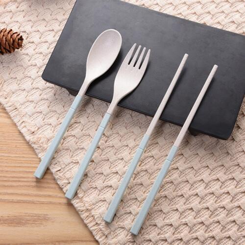 3pcs/Set Portable Wheat Straw Fork Cutlery Set With Box Foldable Folding Chopsticks Cutlery Set For Picnic Camping Travel