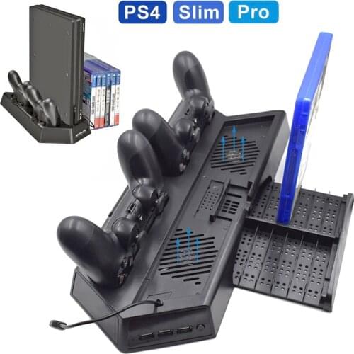 3 in 1 PS4 Pro Slim Vertical Stand Cooling Fan Cooler with Controller Charging Station Dock& 3 Extra HUB Port for Playstation 4