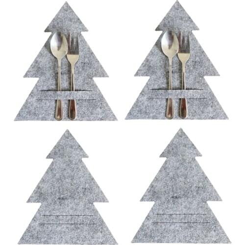 4Pcs Gray Christmas Tree Tableware Knifes Forks Bag Holder Cutlery Pouch Pocket Cover for Xmas Party Decor