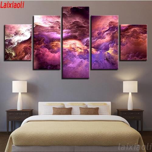 5 Panel Abstract Wall Art diamond embroidery Abstract Colorful Cloud Painting for Modern Home Decoration 5d cross stitch mosaic