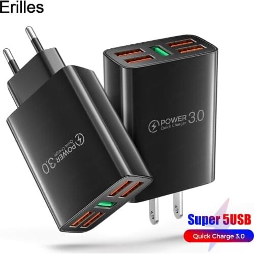 5U Quick Charge 3.0 Fast phone Charger For iphone 12 mini Air pods one plus Xiaomi Huawei Fast charger adapter USB charge QC 3.0
