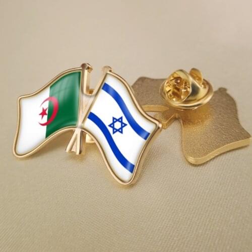 Algeria and Israel Crossed Double Friendship Flags Lapel Pins Brooch Badges