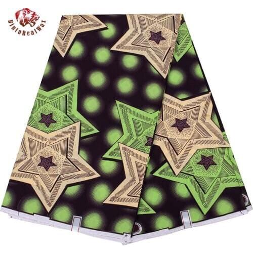 BintaRealWax 6 Yards/lot African Fabric Stars Pattern Ankara Soft Cotton Sewing Material Realwax By the Yard Designer 40FS1390