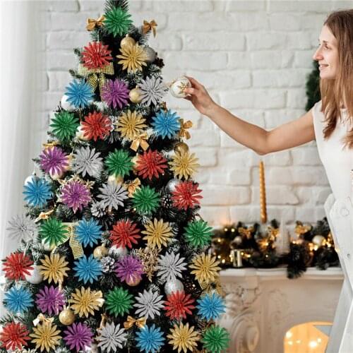 Glitter Artificial Flower Christmas Flowers For Home Merry Christmas Tree Decoration Wedding DIY Head Flower Xmas Supply
