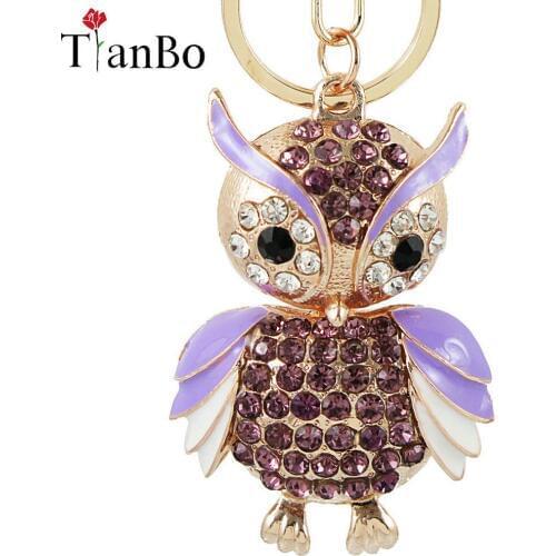 Crystal Lovely Owl Rhinestone Bird Key Chains Enamel Animal Keychain Women Bag Sleutelhanger Trinket Keys Holder Keyring