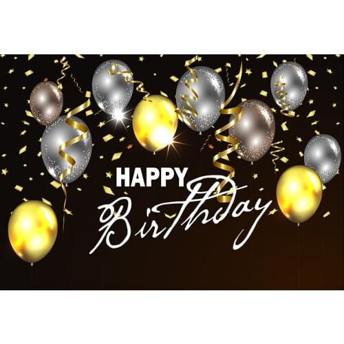 Photography background Custom Happy birthday Black White Glitter Gold Balloons Background children party photo backdrop
