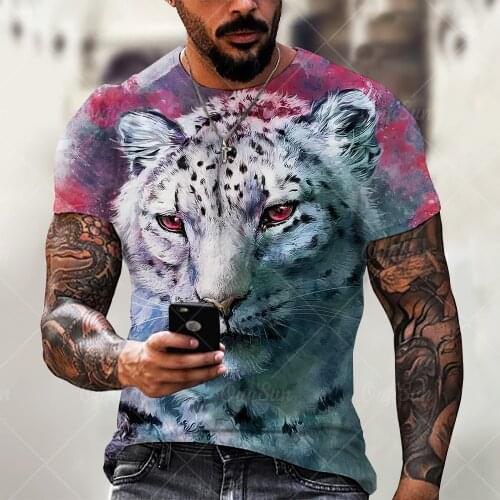 Summer T Shirt Tide Brand Social Mens Shirt Tiger Print Short Sleeved Trend Fine Plain Cloth Fashion Tops