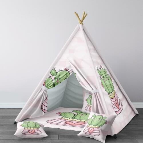Play Tent for Kids Wigwam Portable Indoor Playground Tents Children Bedrooms Happy Cactus Light Pink Model 137