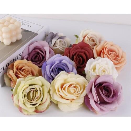 2pcs Artificial Flowers Head Silk Rose Home Decor Wedding Room Decoration Christmas Wreath Accessories DIY Scrapbook Fake Flower