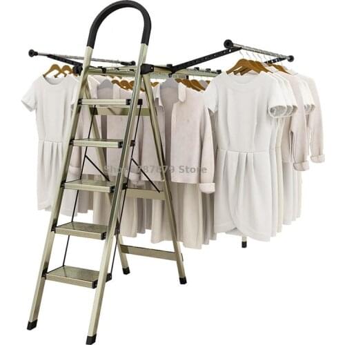 Ladder Household Folding Indoor Multifunctional Clothes Drying Ladder Dual Purpose Herringbone Ladder Thickened Telescopic Alumi