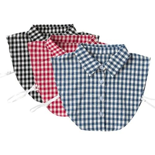 Linbaiway Cotton Plaid Lapel Fake Collar for Women Detachable Lapel Shirt False Collar Female Half Shirt Clothes Accessories