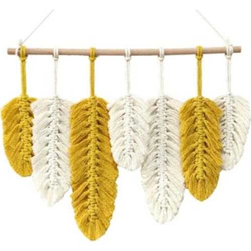 HandMade Macrame Wall Hanging Feather Cotton Woven Leaves Living Room Headboard Door Porch Hangings Boho Decor