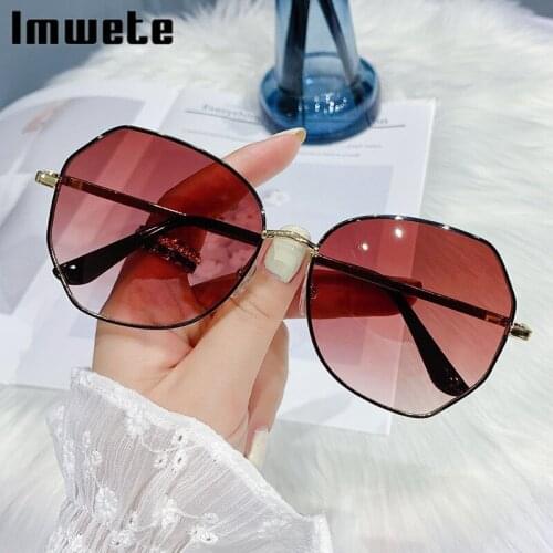 Imwete Fashion Metal Sunglasses Women Men Irregular Frame Sun Glasses Ladies Ocean Gradient Goggles Luxury Brand Designer Red