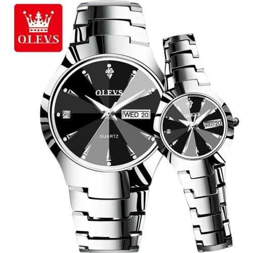 OLEVS Couple Watches Pair Men and Women Quartz Wristwatch Steel Waterproof Luminous Date Dual Calendar Fashion Paired Hour