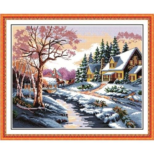 Snowscape cross stitch kit lanscape garden 18ct 14ct 11ct count printed canvas stitching embroidery DIY handmade needlework