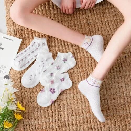 Jeseca New Fashion Floral Lace Cute Women Ankle Socks Kawaii Girl Student Summer Underwear Cute Women Sport Short White Socks