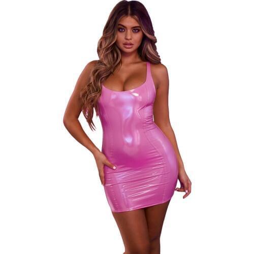 2020 new arrival sexy fashion women spaghetti strap PU mini dress