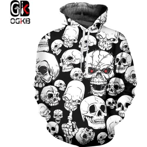 OGKB 3D Hip Hop Hoodie Men Skull 3D Full Printed Novelty Hoody Sweatshirt Fashion Pullover Tracksuits Streetwear Harajuku Tops