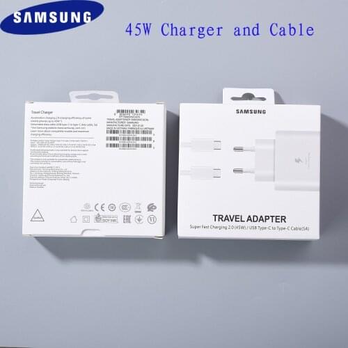 Original Samsung 45W EU Plug Super Fast Charger Adapter Type C To Type C Cable For Galaxy S20 Ultra S21 Note 10 Plus A90 A91 A71