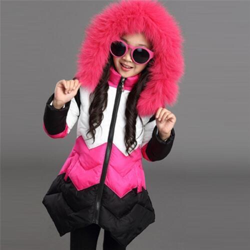 6-14Y Winter Children Parkas Girls Winter Coat Thick Fur Collar Coat Large Padded Winter Jacket Girl Child Kids Parkas