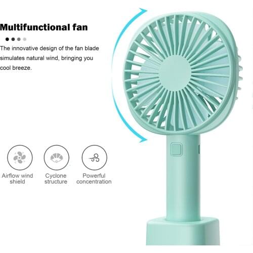 Mini Handheld Electric Fan Green USB Rechargeable Portable Cooling Fan 3 Speed Adjustable Quiet Summer Outdoor Radiator Fan