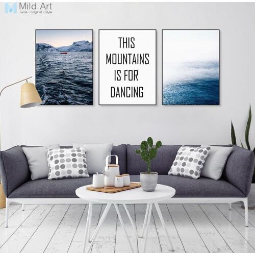 Blue Ocean Snow Mountain Landscape Inspire Quotes Poster Prints Nordic Living Room Wall Art Pictures Home Decor Canvas Paintings