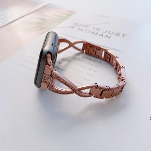 Watchband for Apple Watch Stainless Steel Strap with X shaped Diamond Bracelet 44mm/40mm/42mm/38mm Wrist Belt Iwatch 4 3 5 SE 6