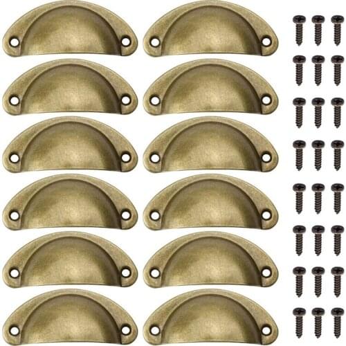 Retro Kitchen Cabinet Handle Hand Furniture Handle Vintage Antique Handle, 12 Pieces with 24 Screws